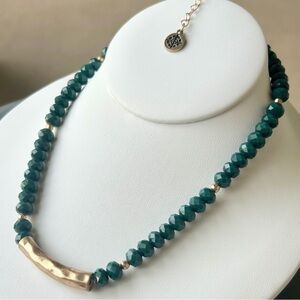 JM Collection  - Faceted Glass Green Beaded With Gold Accents Necklace